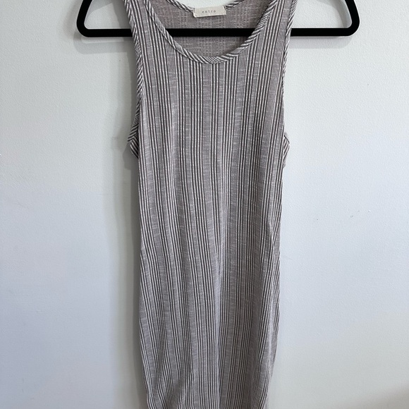 Entro Gray Striped Sleeveless Dress with Side Slits - Picture 1 of 6